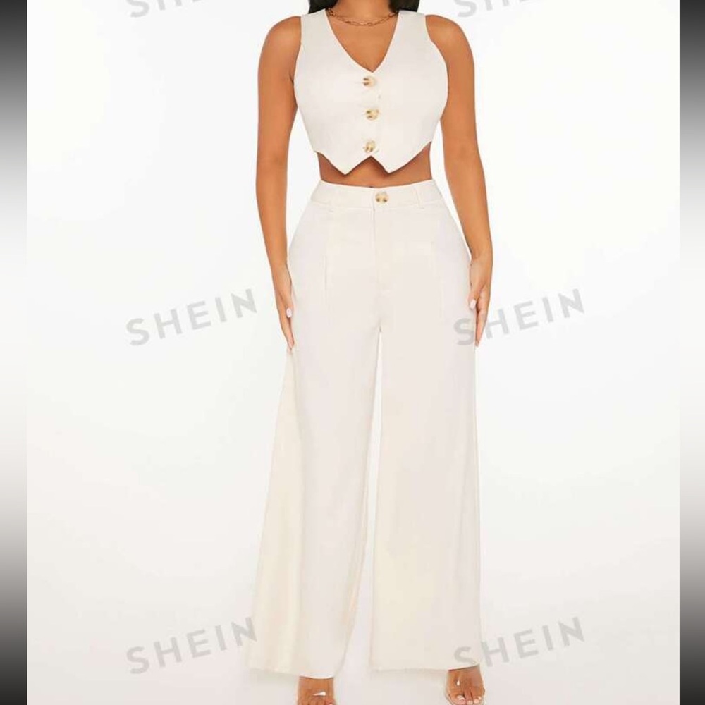 2 pc vest & pants creme set